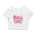 Crop Tee — Pink "Spend Dat" Bubble Money Graphic
