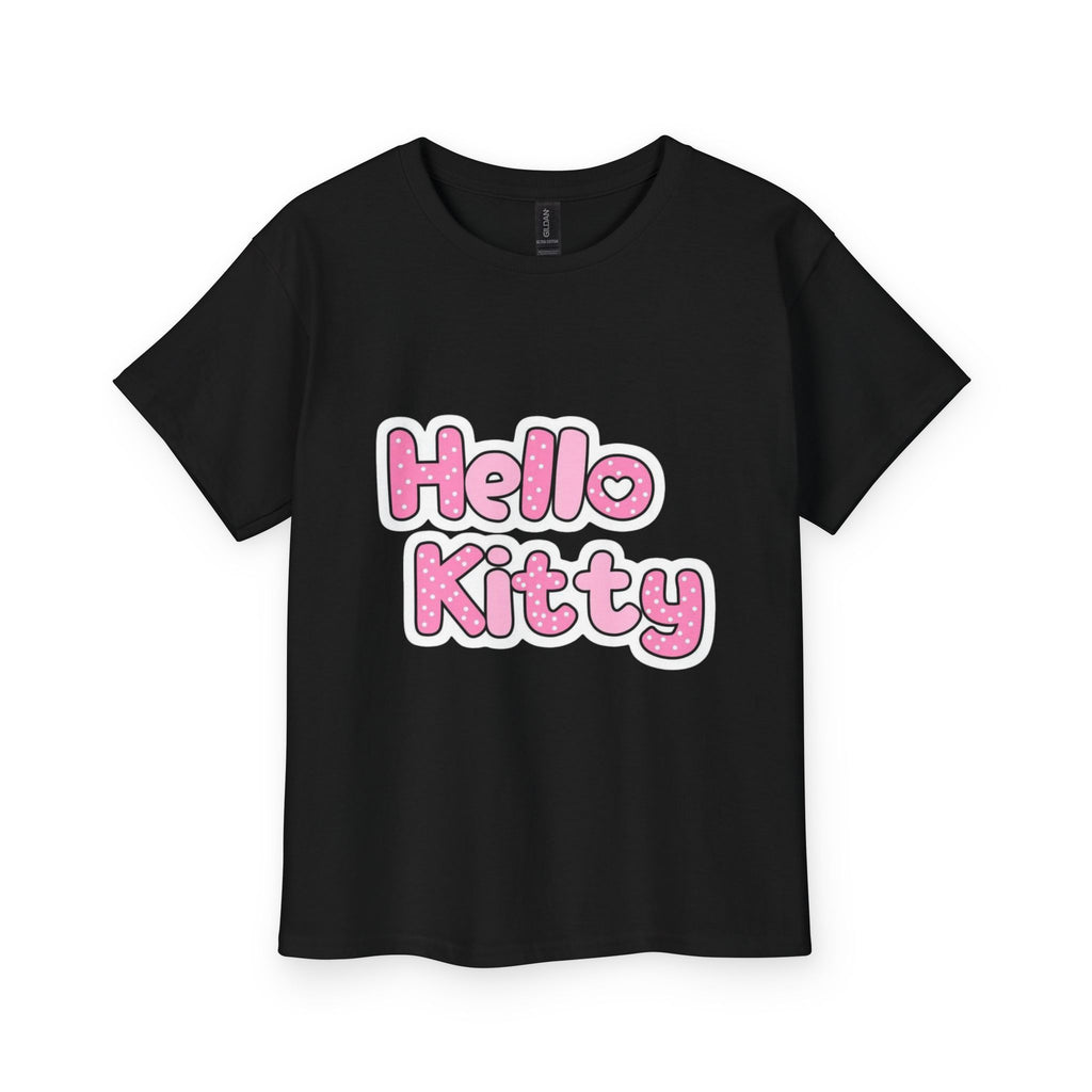 Hello Kitty Youth Tee — Pink Glitter Text Kids T‑Shirt