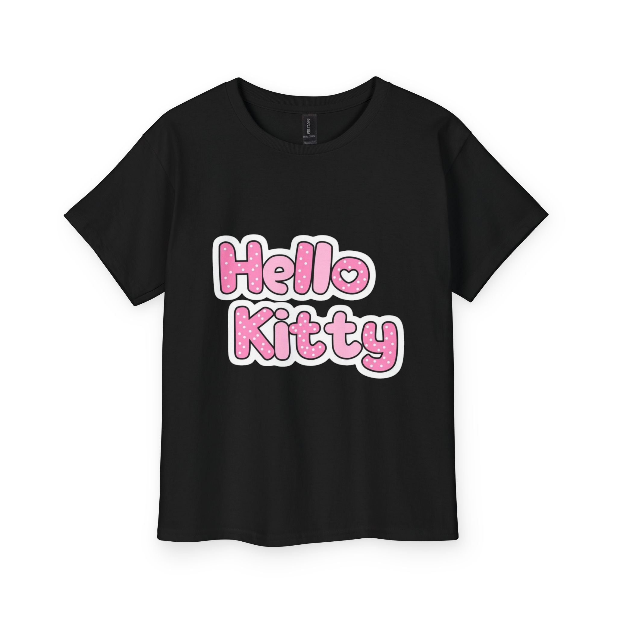 Hello Kitty Youth Tee — Pink Glitter Text Kids T‑Shirt