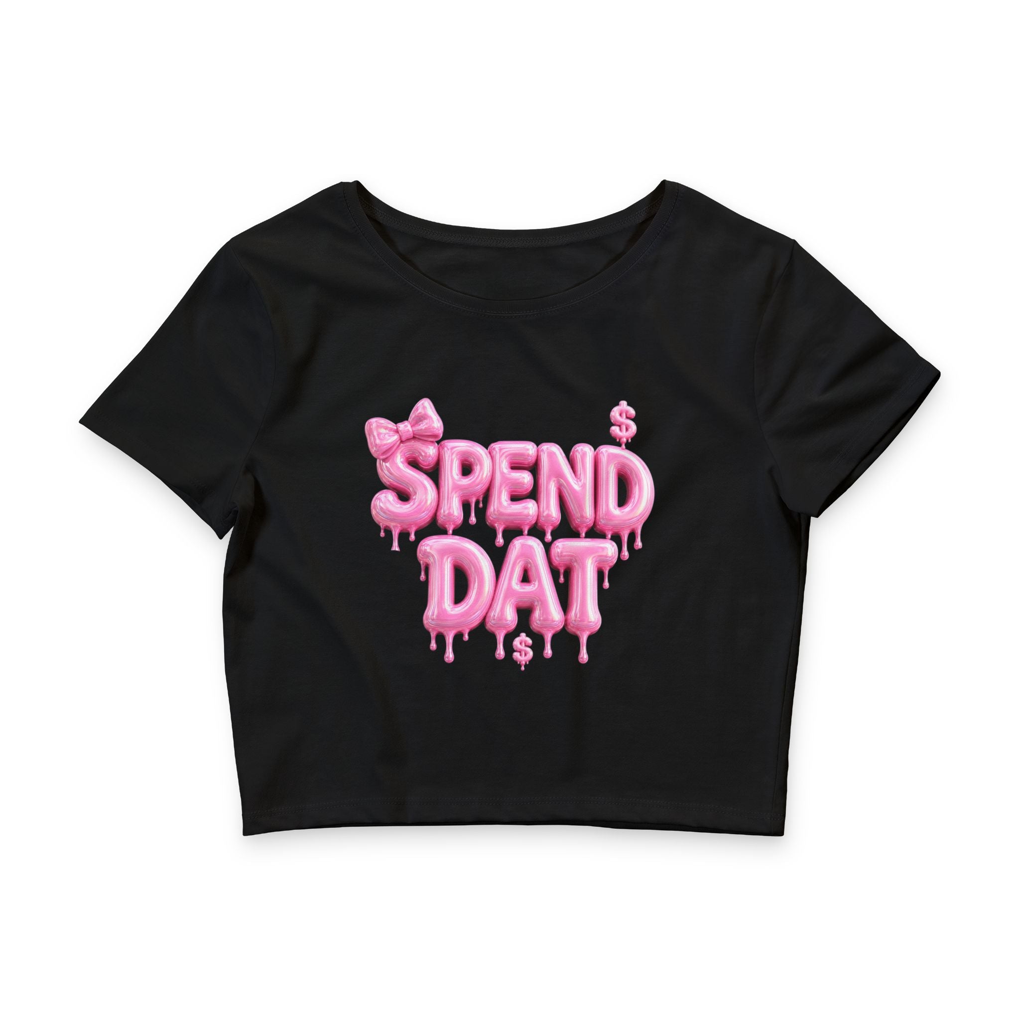 Crop Tee — "Spend Dat" Pink Drip Graphic Women's Crop Tee