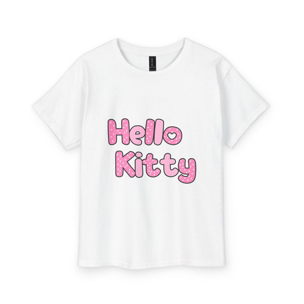 Hello Kitty Youth Tee — Pink Glitter Text Kids T‑Shirt