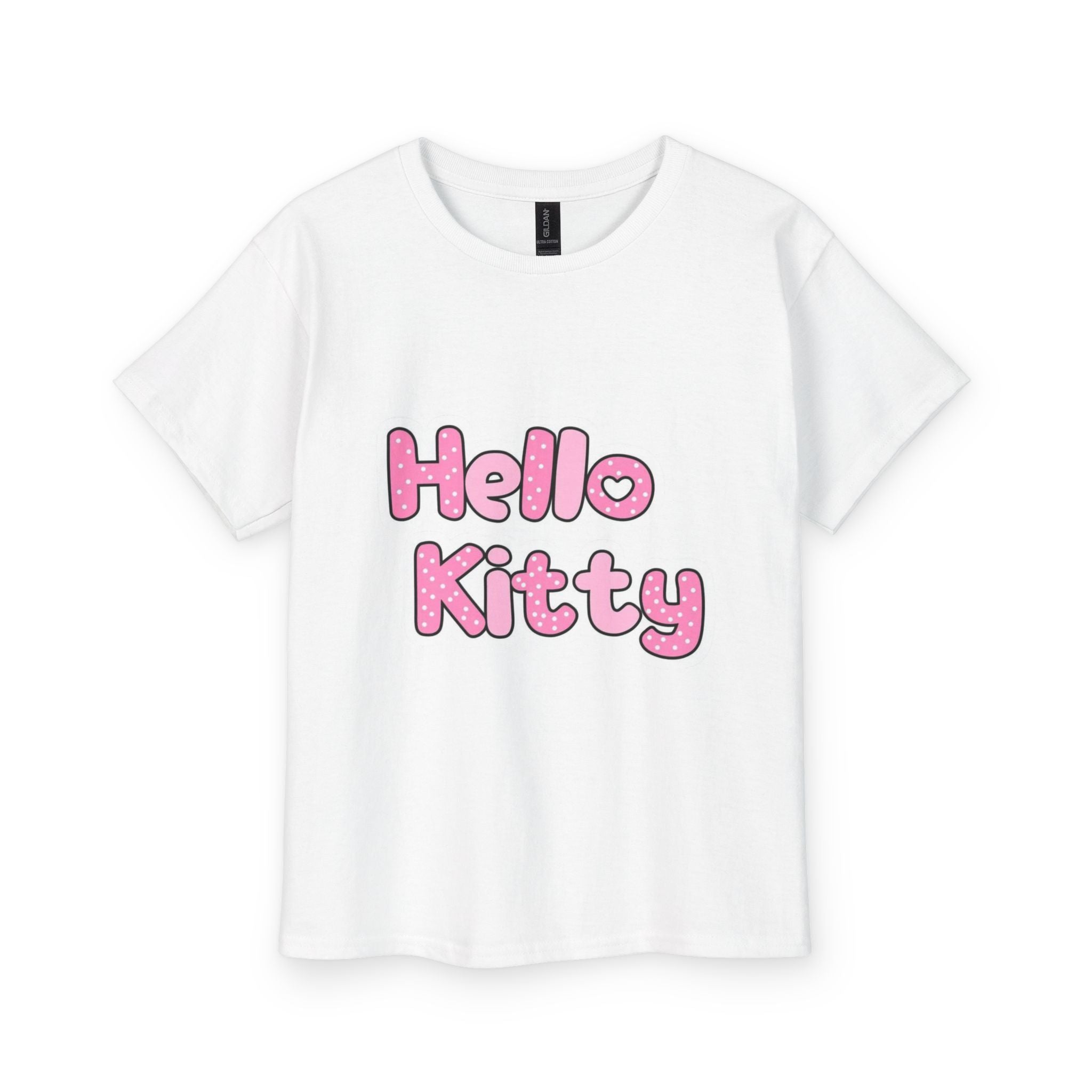 Hello Kitty Youth Tee — Pink Glitter Text Kids T‑Shirt