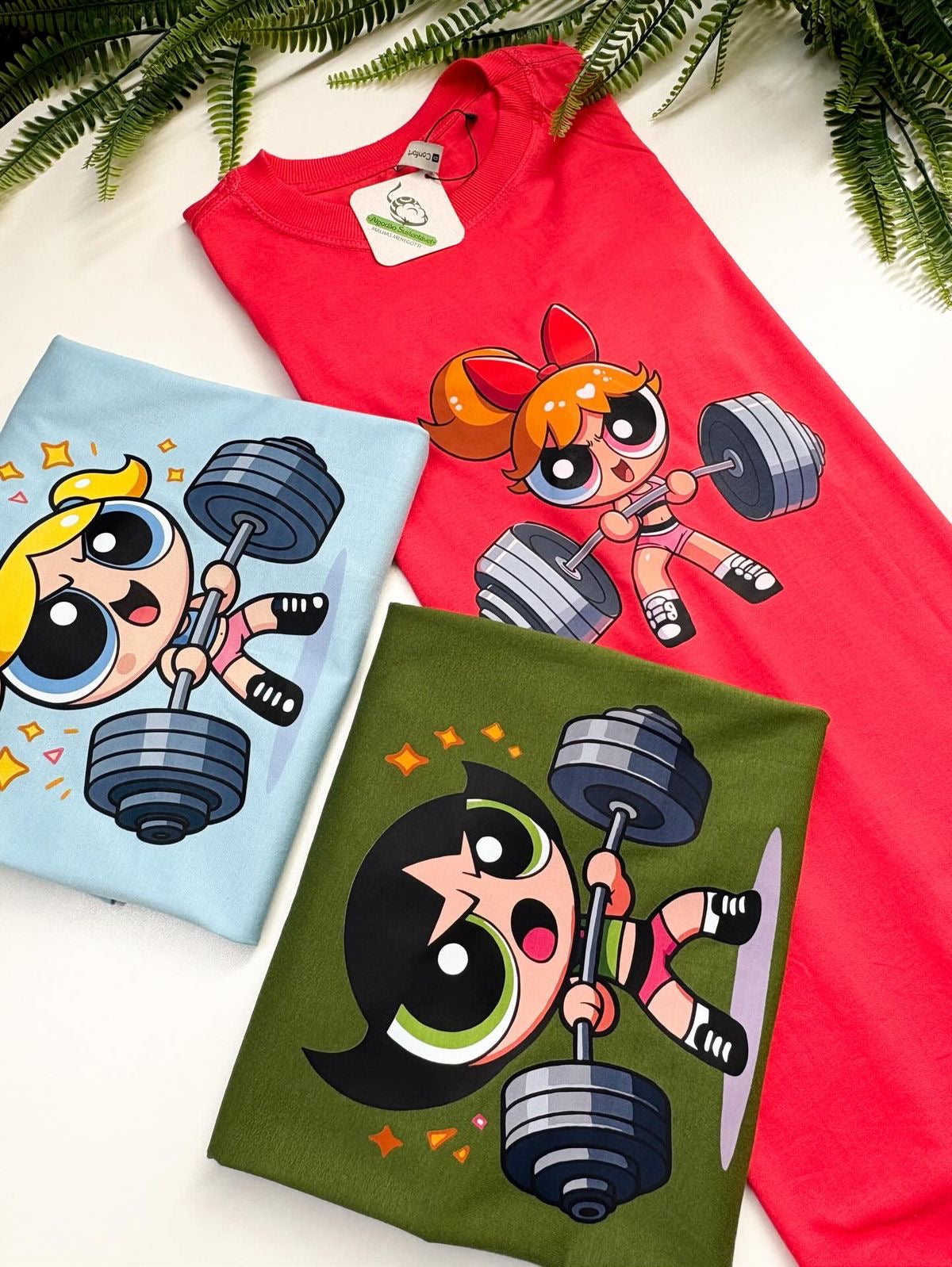 Power Puff Weightlifter Tee — Cute Cartoon Strength T-Shirt