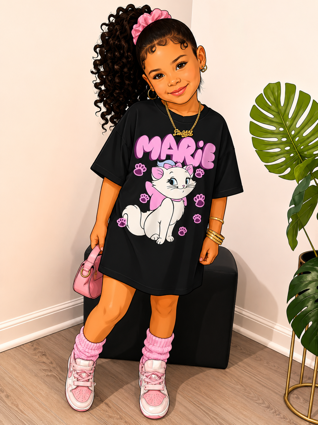 Marie Kitten Youth T‑Shirt — Cute Pink Cat Paw Graphic Tee for Kids