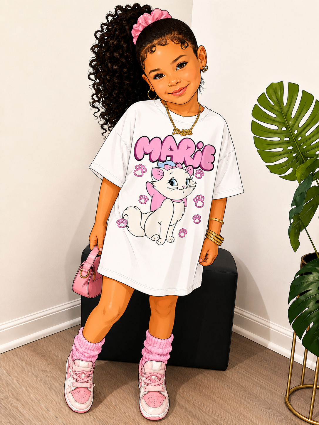 Marie Kitten Youth T‑Shirt — Cute Pink Cat Paw Graphic Tee for Kids
