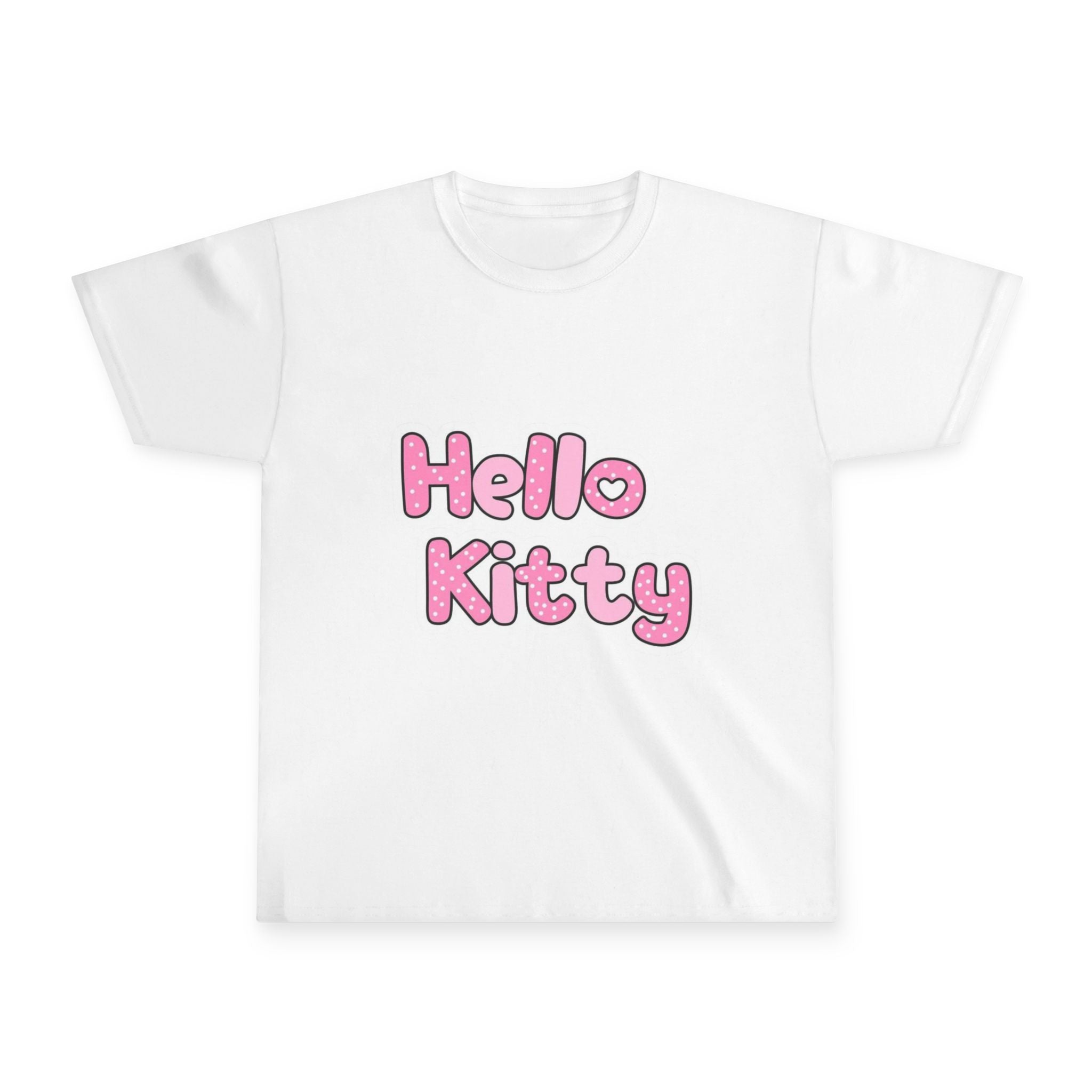Hello Kitty Youth Tee — Pink Glitter Text Kids T‑Shirt