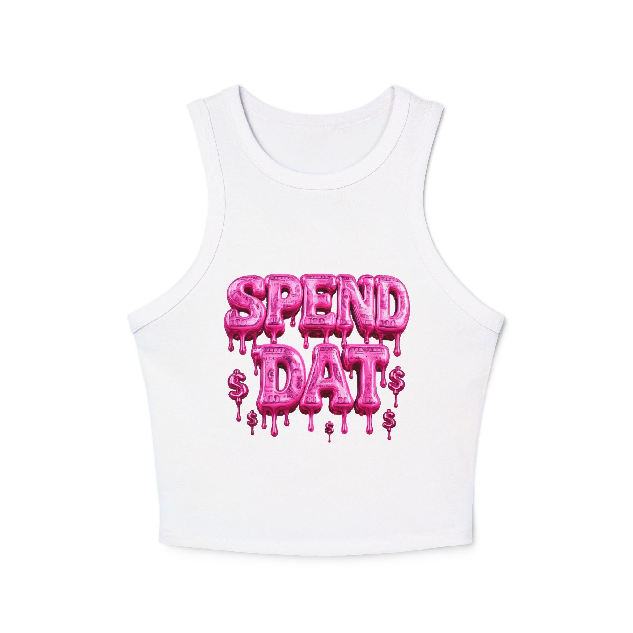 Spend Dat Tank Top — Trendy Pink Dripping Graphic Crop Tank