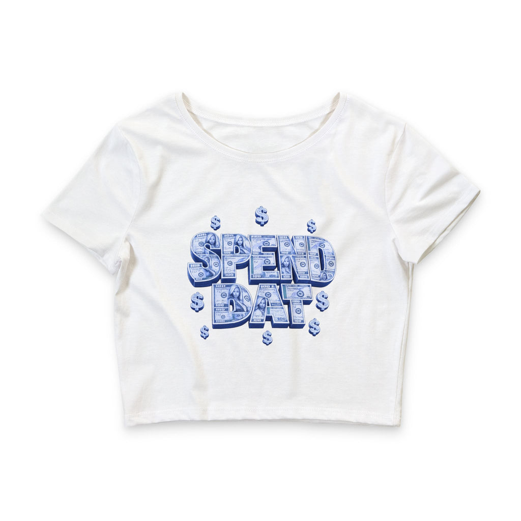 Crop Tee — 'Speed Dat ‘ Blue Money Block Graphic, Trendy Women’s Casual Top