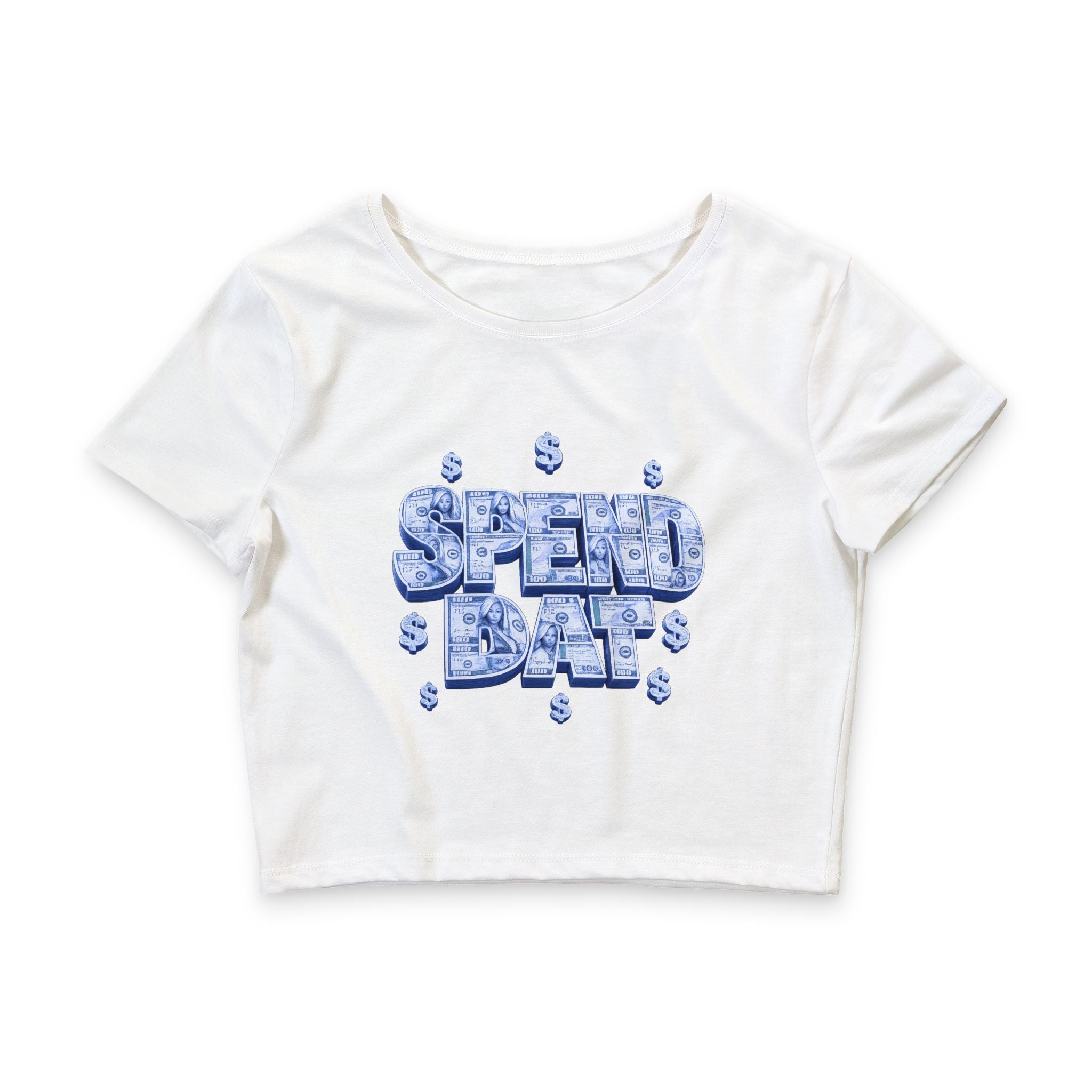 Crop Tee — 'Speed Dat ‘ Blue Money Block Graphic, Trendy Women’s Casual Top